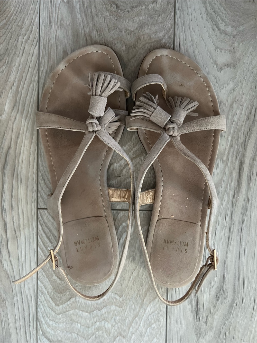 Stuart Weitzman Flapper Sandals – Taupe Suede, Size 7.5 - Picture 3 of 6